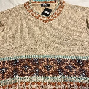 Blue B Women's V-Neck Sweater - Beige and Brown